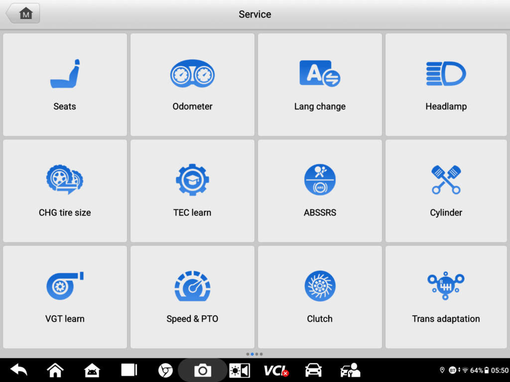 صورة الشاشة لصفحة الوظائف الخاصة لجهاز فحص وبرمجة السيارات وكشف اعطالها اوتيل MS909