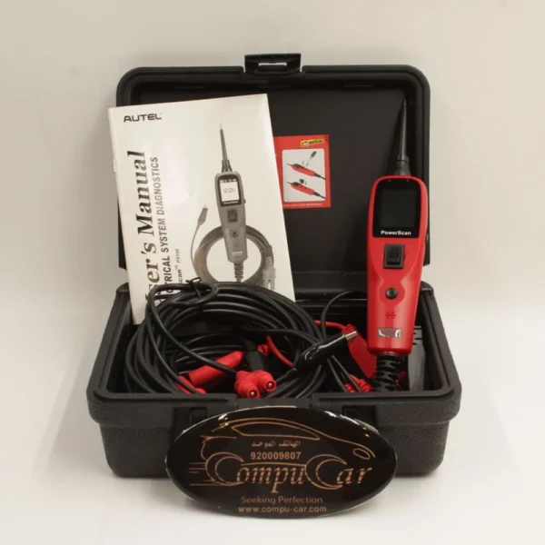 Autel PowerScan PS100 6 Autel PowerScan PS100 automotive electrical system diagnostics tool kit inside the carrying case.