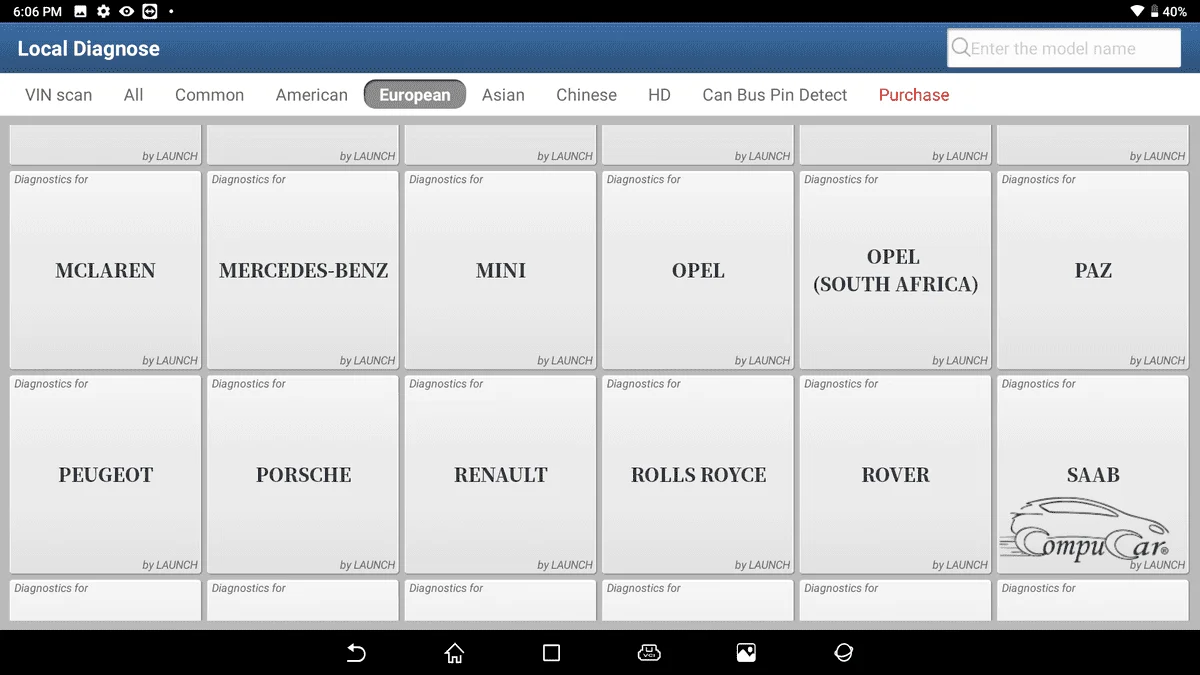 A variety of European car brands being diagnosed using the Launch X431 PAD, highlighting its extensive coverage.