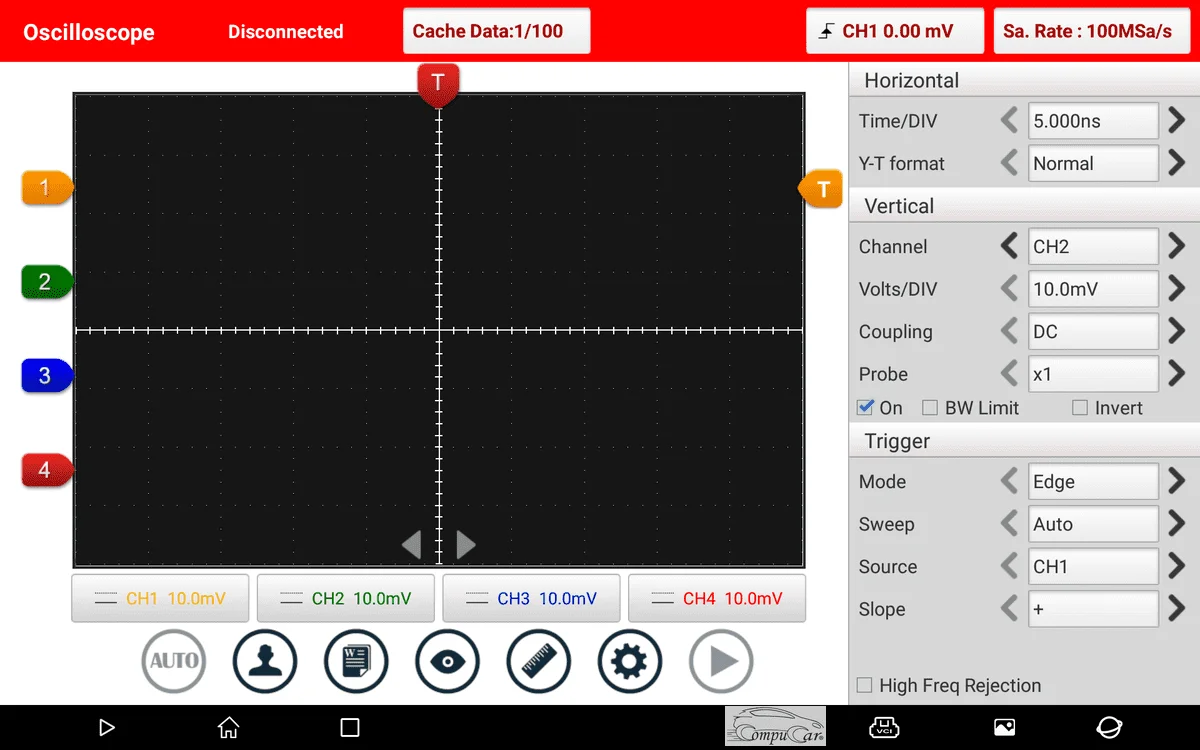 Launch X-431 oscilloscope displaying  x and y axis