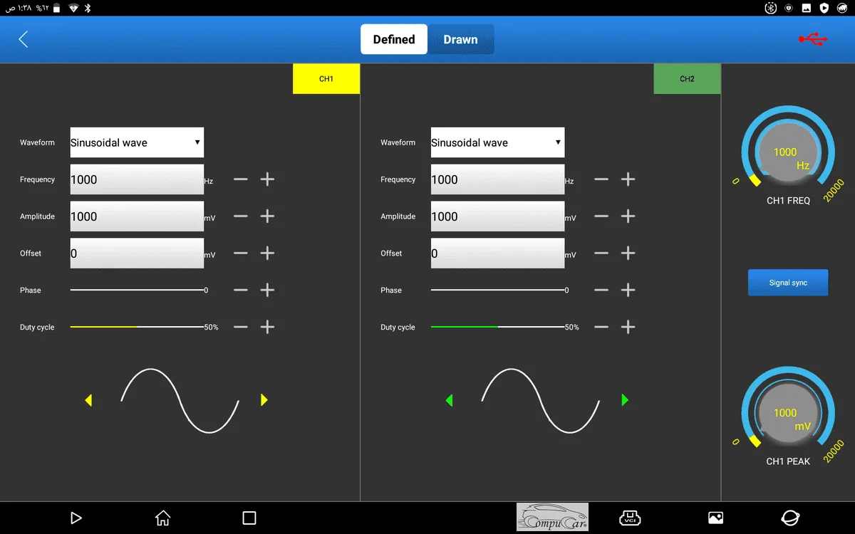 Launch X-431 oscilloscope displaying a waveform on its screen