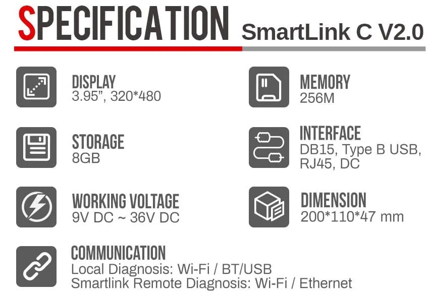 Launch X431 Pro 3 VCI specifications