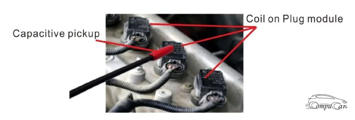 Place the capacitive pick-up over a spark plug wire and observe the readings