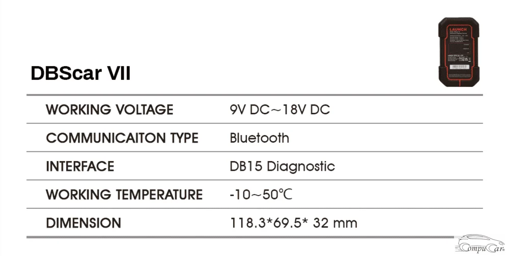 Technical Specifications of the Launch X-431 PRO SE vehicle communication interface