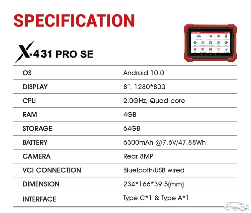 Technical Specifications of the Launch X-431 PRO SE Car Diagnostic Unit