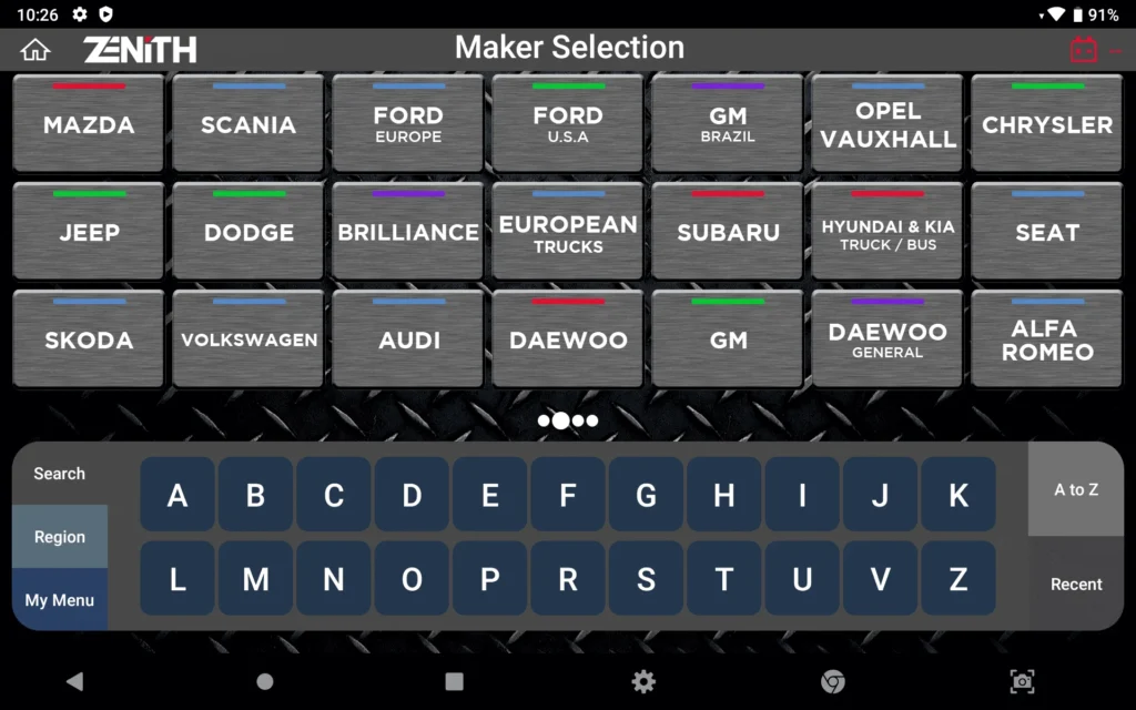 car maker selections in gscan 2