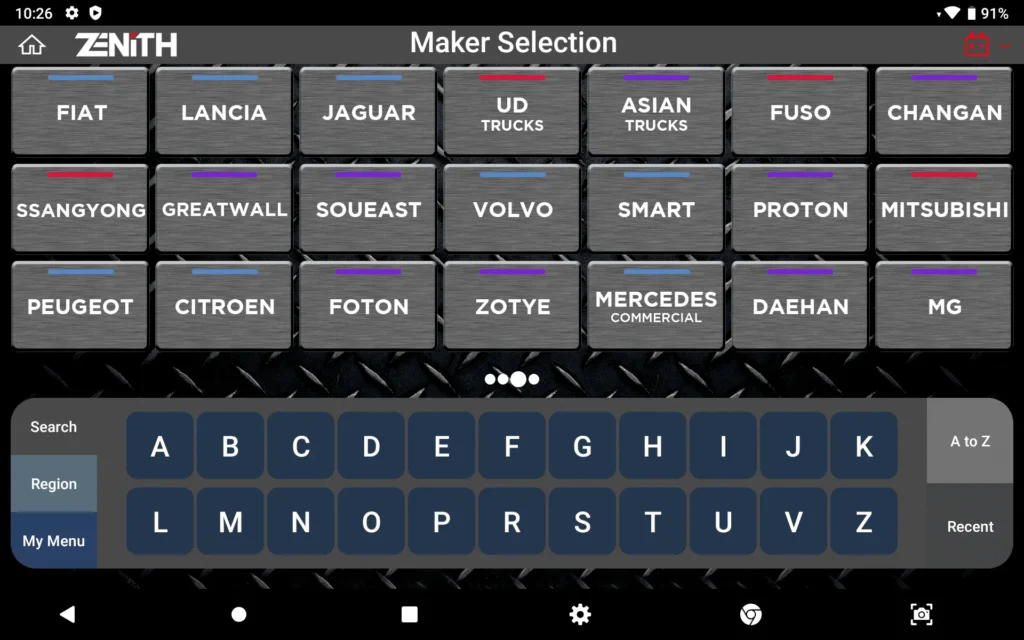 car maker selections in gscan 3