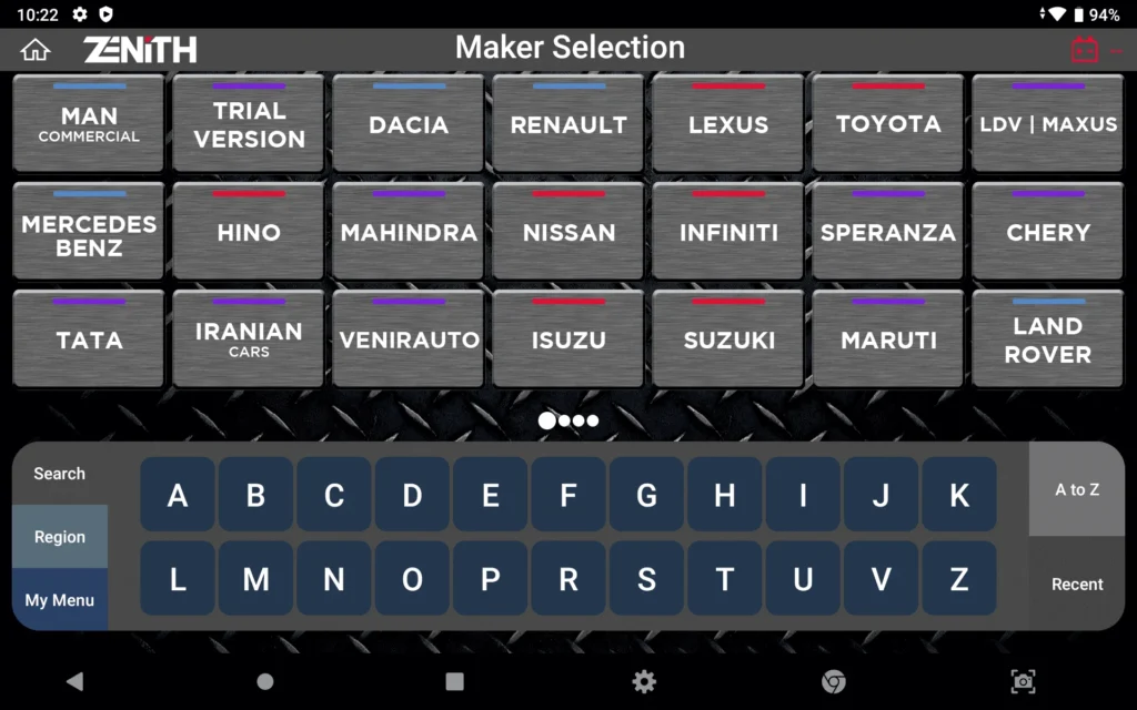 car maker selections in gscan 1