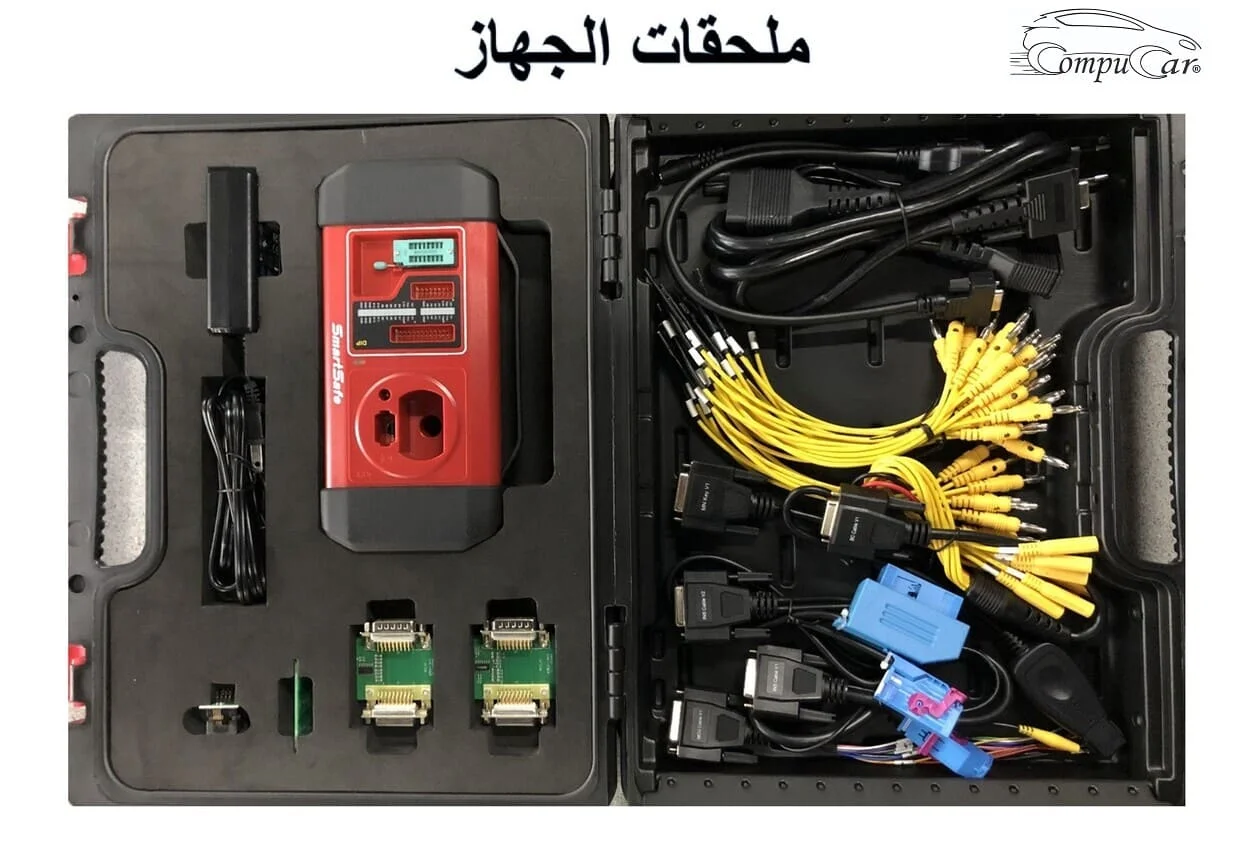 محتويات حقيبة جهاز فحص وبرمجة مفاتيح السيارات والشرائح الالكترونية من لانش 