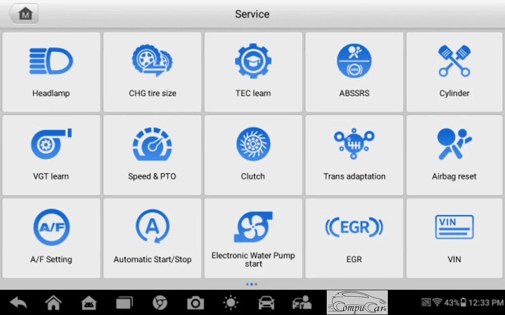 Screenshot 2 of the special functions page on the Autel Maxicheck MX900 device for car diagnostics and programming