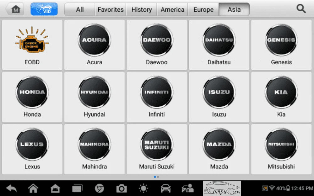 Screenshot 1 of the Asian car makes supported by the Autel MaxiCheck MX900 car diagnostic tool