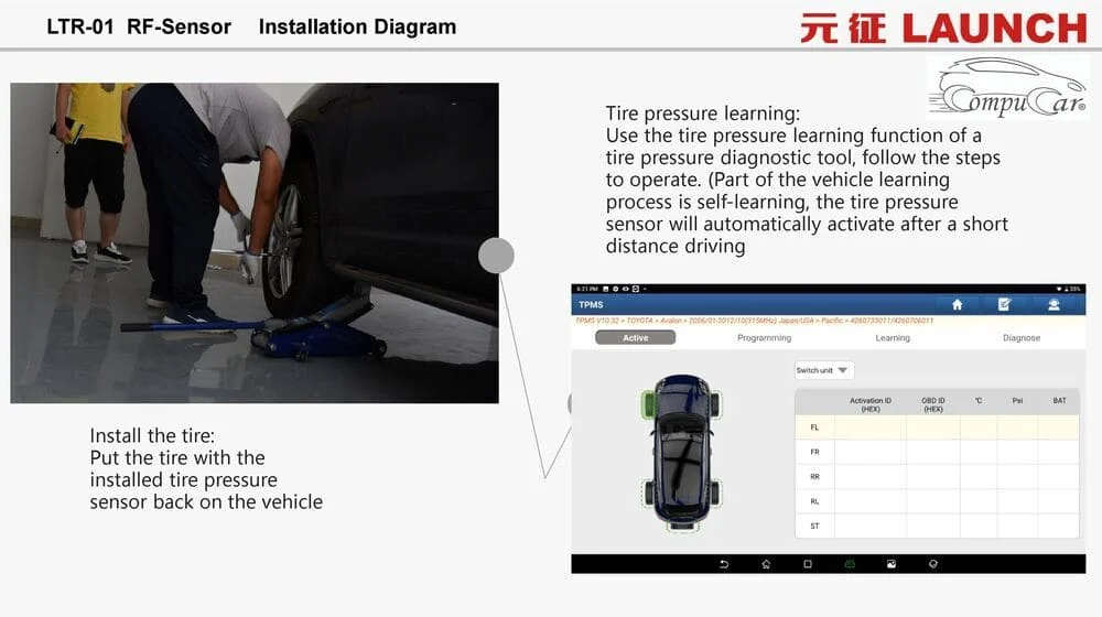 installing a Launch tire pressure sensor on a car wheel