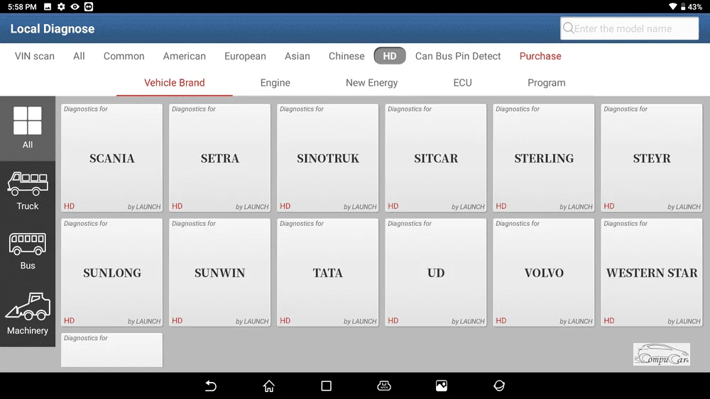 Compatible truck models for Launch X431 HD