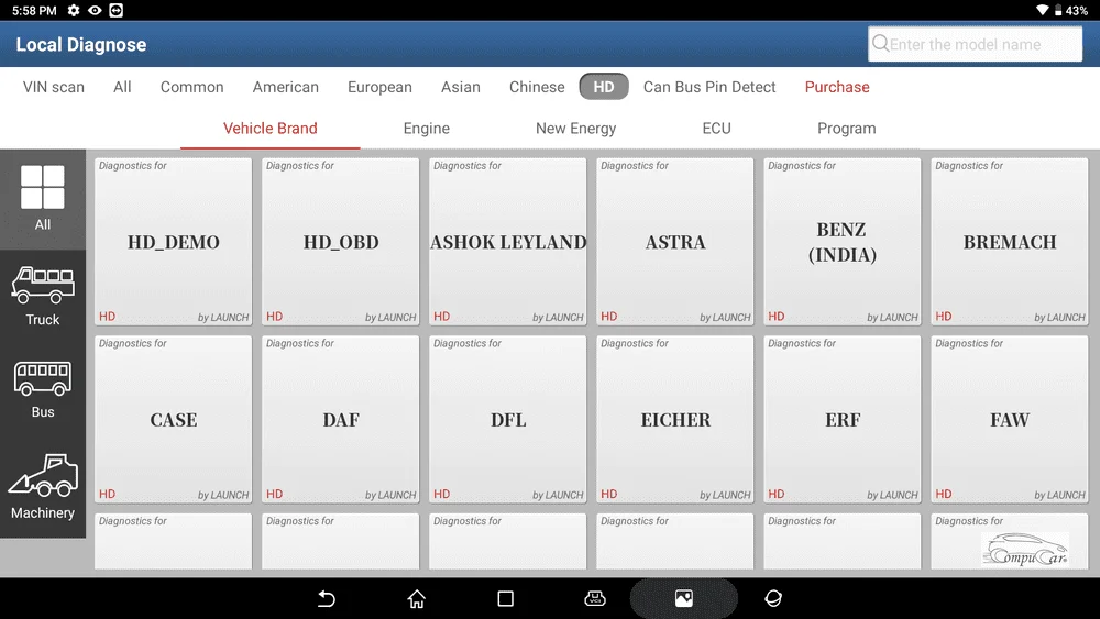 Extensive truck brand support for Launch X431 HD