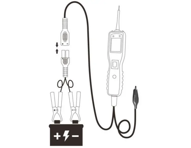 جهاز فحص كهرباء السيارات KM10 متصل ببطارية السيارة شكل 2