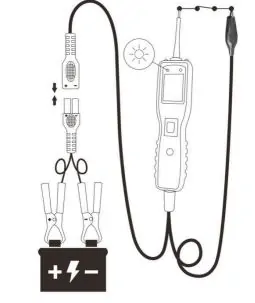 جهاز فحص كهرباء السيارات KM10 متصل ببطارية السيارة شكل 3