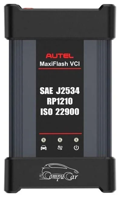 Close-up of the Autel MaxiFlash VCI module used with the MaxiSYS MS909