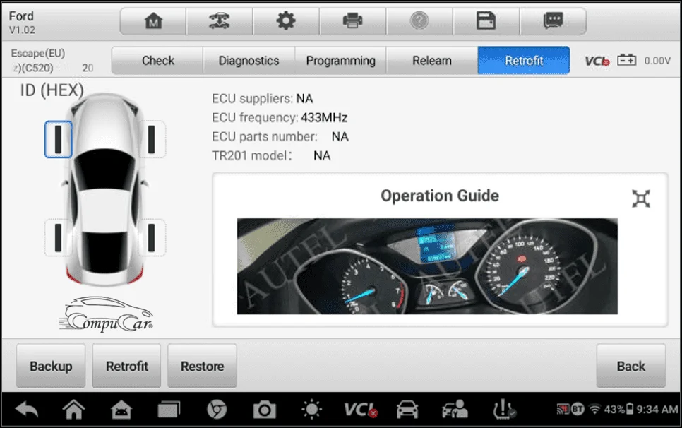 Autel maxiTPMS software showing Detailed Work Instructions