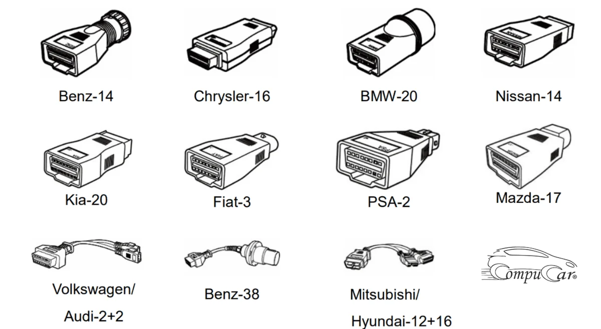 Autel MaxiSYS MS909 various OBD-1 connectors for compatibility with older vehicles